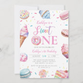 Sweet One Pastel Pink Donut Snoep eerste verjaarda Kaart (Voorkant)