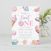 Sweet One Pastel Pink Donut Snoep eerste verjaarda Kaart (Staand voorkant)