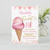 Sweet One Pastel Roze Ice Cream 1e Verjaardag Kaart (Staand voorkant)
