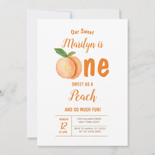 Sweet One Peach First Birthday Uitnodiging (Voorkant)