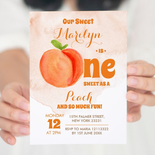 Sweet One Peach First Birthday Uitnodiging