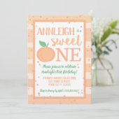 Sweet One Peach Theme Girls First Birthday Kaart (Staand voorkant)