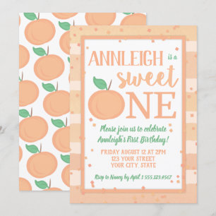 Sweet One Peach Theme Girls First Birthday Kaart