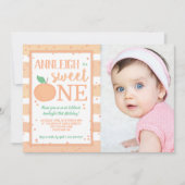 Sweet One Peach Theme Girls First Birthday Kaart (Voorkant)