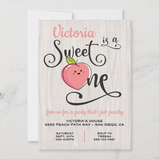 Sweet One Peach Verjaardagsfeestje Kaart (Voorkant)