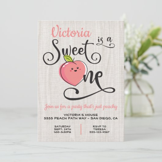 Sweet One Peach Verjaardagsfeestje Kaart (Staand voorkant)