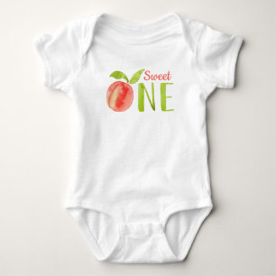 Sweet One Peach Waterverf 1st Birthday Girl  Romper