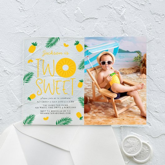 Sweet One Pineapple Foto 2e verjaardagsfeestje Acryl Uitnodigingen