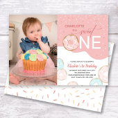 Sweet One Pink Bevroren Foto Girl's 1ste verjaarda Kaart