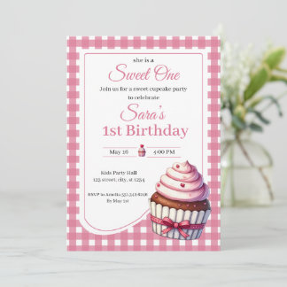 Sweet One Pink Cupcake Girl 1st Birthday Party  Kaart
