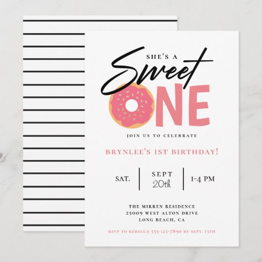 Sweet One Pink Donut 1e verjaardagsfeestje Kaart (Voorkant / Achterkant)