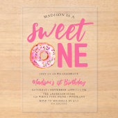 Sweet One Pink Donut 1st verjaardag Acryl Uitnodigingen (Voorkant)