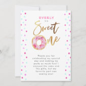 Sweet One Pink Donut Birthday Party Bedankkaart (Voorkant)
