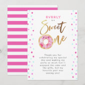 Sweet One Pink Donut Birthday Party Bedankkaart (Voorkant / Achterkant)