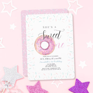 Sweet One Pink Donut Girl 1ste verjaardag Kaart