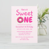 Sweet One Pink Donut Girl 1ste verjaardag Kaart (Staand voorkant)