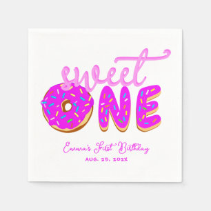 Sweet One Pink Donut Girl First Birthday Sprinkles Servet
