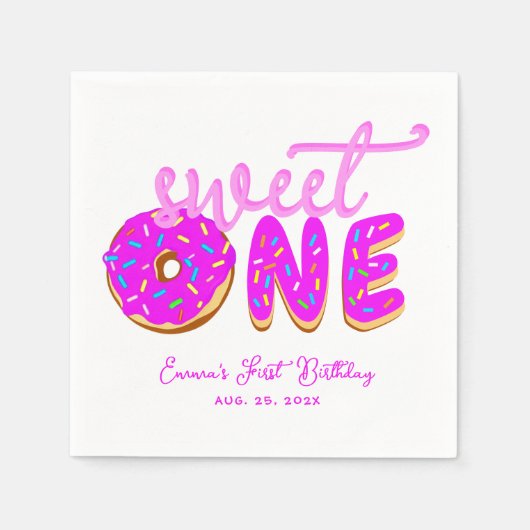 Sweet One Pink Donut Girl First Birthday Sprinkles Servet (Voorkant)