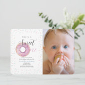 Sweet One Pink Donut Girl Foto 1e verjaardag Kaart (Staand voorkant)