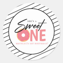 Sweet One Pink Doughnut 1st Birthday Ronde Sticker