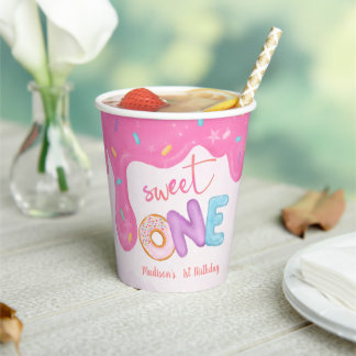 Sweet One Pink Frosting Girl's First Birthday Papieren Bekers