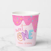 Sweet One Pink Frosting Girl's First Birthday Papieren Bekers (Achterkant)
