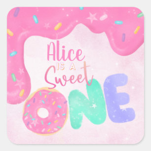 Sweet One Pink Frosting Girl's First Birthday Vierkante Sticker