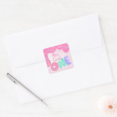 Sweet One Pink Frosting Girl's First Birthday Vierkante Sticker (Envelop)