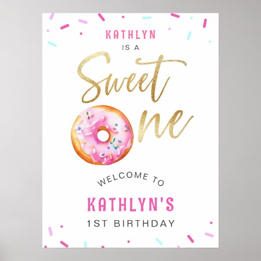 Sweet One Pink Gold Donut eerste verjaardag welkom Poster (Voorkant)