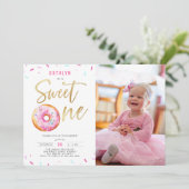 Sweet One Pink Gold Donut Girl 1e verjaardag foto Kaart (Staand voorkant)