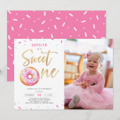 Sweet One Pink Gold Donut Girl 1e verjaardag foto Kaart (Voorkant / Achterkant)