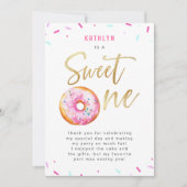Sweet One Pink Gold Donut Sprinkles Eerste Verjaar Bedankkaart (Voorkant)