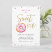 Sweet One Pink Gold Donut Sprinkles Eerste Verjaar Bedankkaart (Staand voorkant)