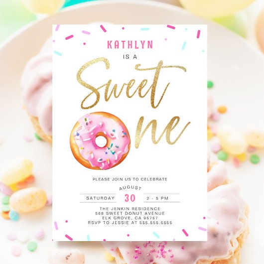 Sweet One Pink Gold Donut Sprinkles Eerste Verjaar Kaart
