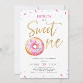 Sweet One Pink Gold Donut Sprinkles Eerste Verjaar Kaart (Voorkant)