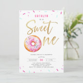 Sweet One Pink Gold Donut Sprinkles Eerste Verjaar Kaart (Staand voorkant)