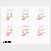 Sweet One Pink Gold Donut Sprinkles Meisje Verjaar Ronde Sticker (Vel)