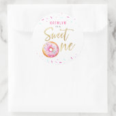 Sweet One Pink Gold Donut Sprinkles Meisje Verjaar Ronde Sticker (Tas)