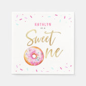 Sweet One Pink Gold Donut Sprinkles Meisje Verjaar Servet (Voorkant)