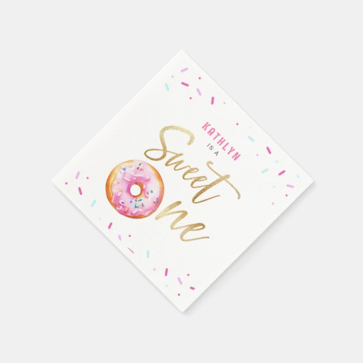 Sweet One Pink Gold Donut Sprinkles Meisje Verjaar Servet (Hoek)