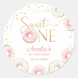 Sweet One Pink Gold Donuts Verjaardag Ronde Sticker
