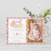 Sweet One Pink Lemon 1st Birthday Foto Kaart (Staand voorkant)