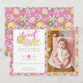 Sweet One Pink Lemon 1st Birthday Foto Kaart (Voorkant / Achterkant)