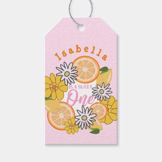 Sweet One Pink Lemon First Birthday Cadeaulabel (Voorkant)