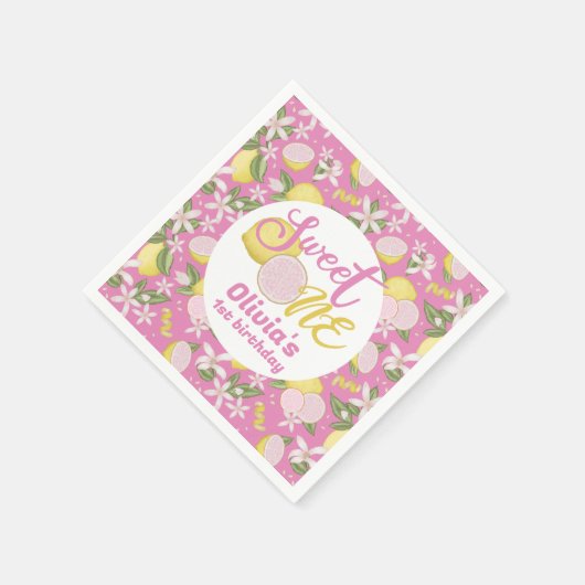 Sweet One Pink Lemon Verjaardag servetten (Hoek)