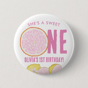 Sweet One Pink Lemon verjaardagsfeestje Button