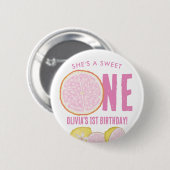 Sweet One Pink Lemon verjaardagsfeestje Button (Voorkant /achterkant)