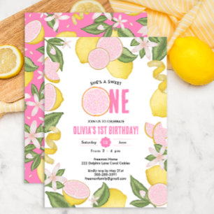 Sweet One Pink Lemonade 1e verjaardag Uitnodigen Kaart