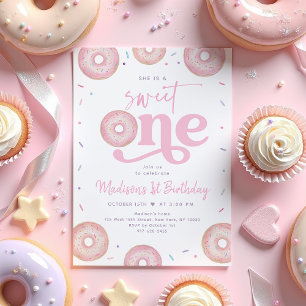 Sweet One Pink Pastel Donut Eerste Verjaardag Kaart