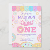 Sweet ONE Regenboog Donut 1e Verjaardag uitnodigin Kaart (Voorkant)